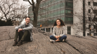 Hindrik Prenger and Katie Kleinberg on rock.